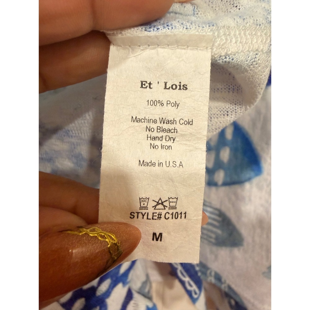 #B13 ET LOIS Tank Top and Kimono shawl Set Medium White Blue Fish Print 2pc - Picture 11 of 11
